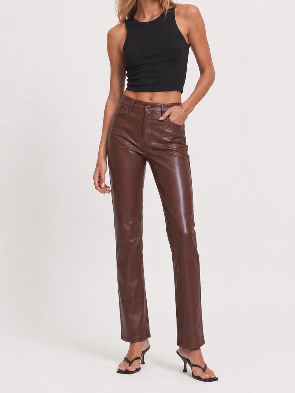 MOTHER the dazzler mid rise ankle brown faux leather pants 30